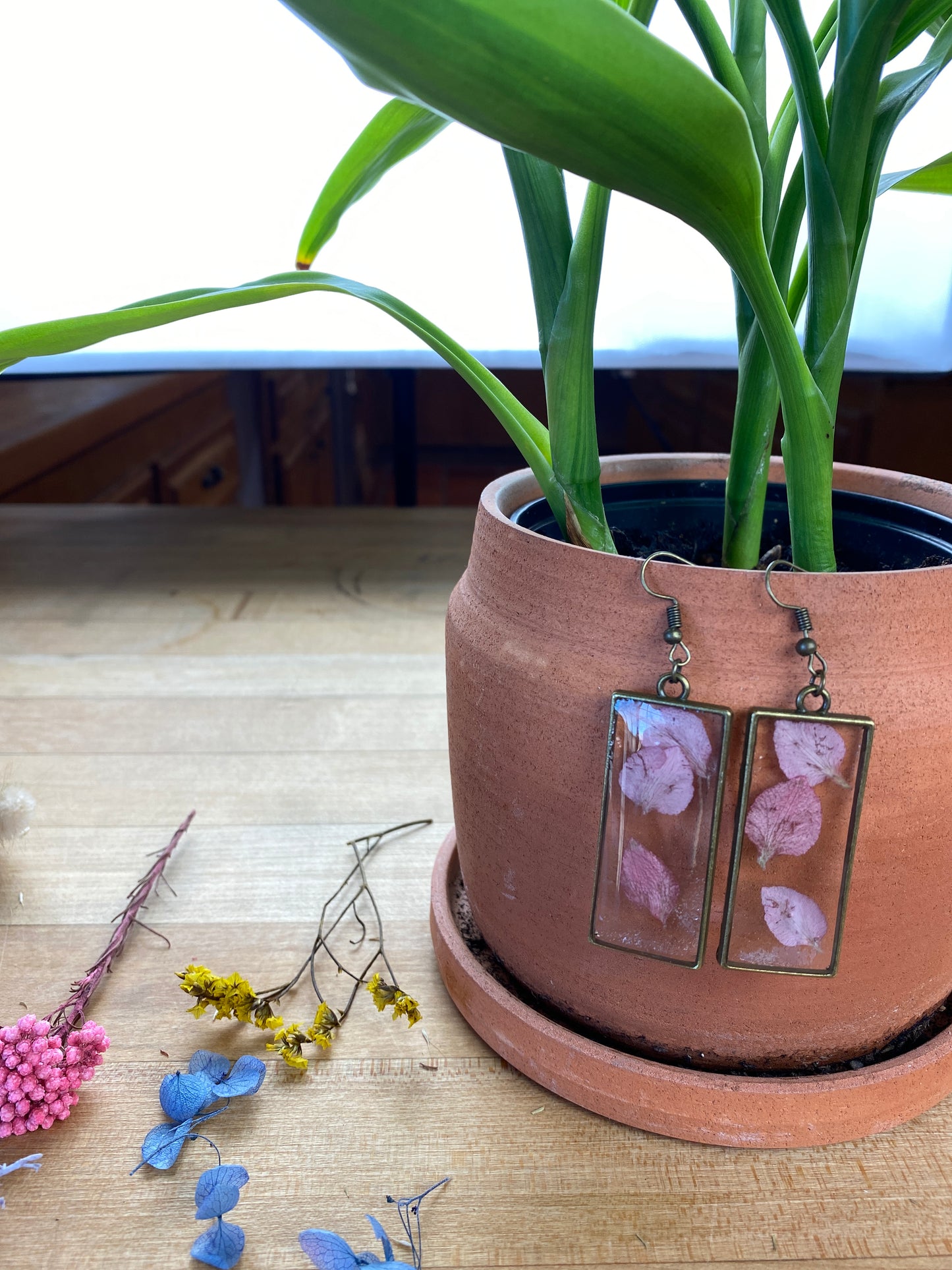 Handcrafted and One of a Kind, Real Pressed Wildflower Earring and Necklace Gift Set